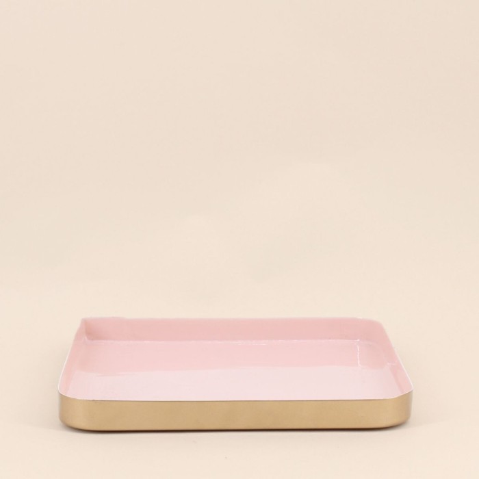 Plateau carré métal rose 25x25cm | Hashtag Déco
