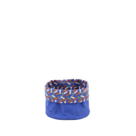 Panière en coton bleu réversible 15x15cm | Hashtag Déco