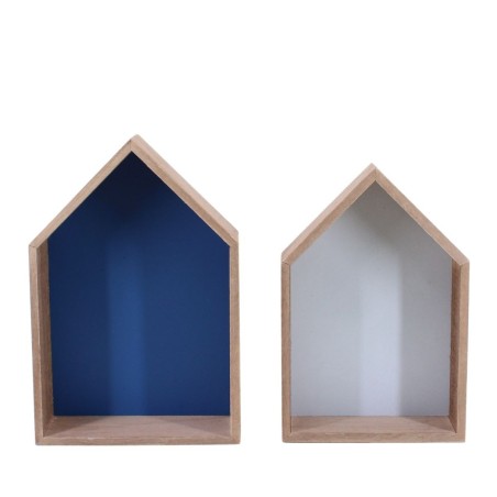 Lot de 2 étagères murale bois bleu maison | Hashtag Déco