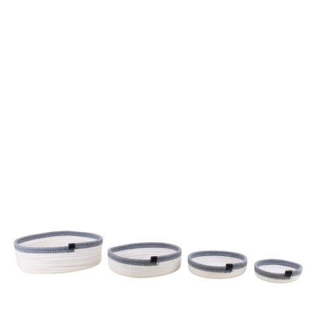 Set de 4 paniers en corde gris et blanc