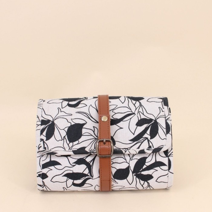 Pochette à bijoux en tissu fleuri marron beige | Hashtag Déco