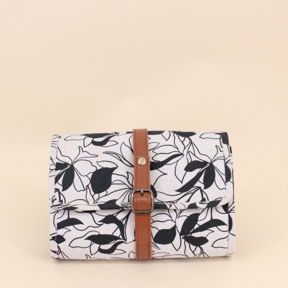 Pochette à bijoux en tissu fleuri marron beige | Hashtag Déco