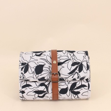 Pochette à bijoux en tissu fleuri marron beige | Hashtag Déco