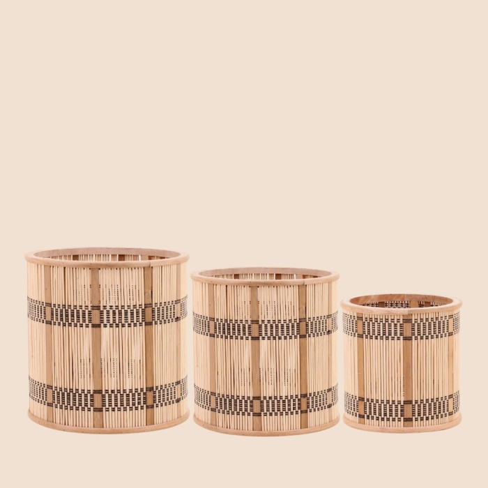 Lot de 3 cache-pots bambou rayé naturel | Hashtag Déco