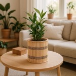 Lot de 3 cache-pots bambou rayé naturel | Hashtag Déco