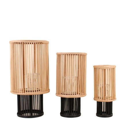 Set de 3 lanternes en bambou naturel, noir