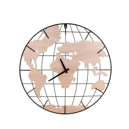 Horloge planisphère bois métal 50cm | Hashtag Déco