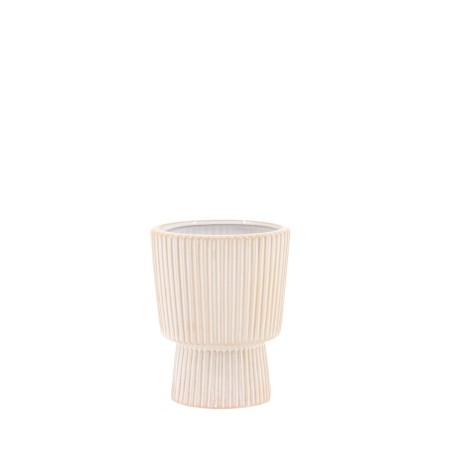Vase en céramique strié beige 15x12cm | Hashtag Déco