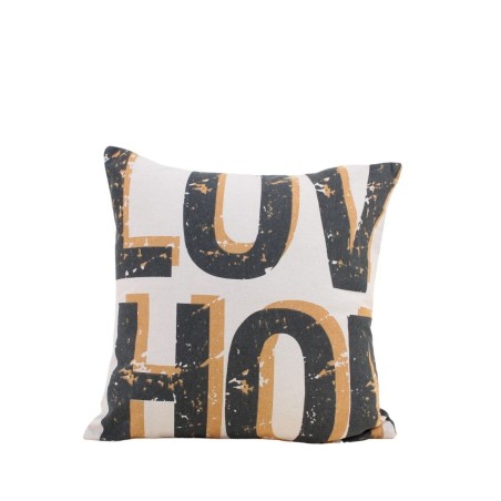 Coussin imprimé love home en coton beige 45x45cm | Hashtag Déco