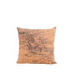 Coussin carte du monde coton beige et gris 45cm | Hashtag Déco