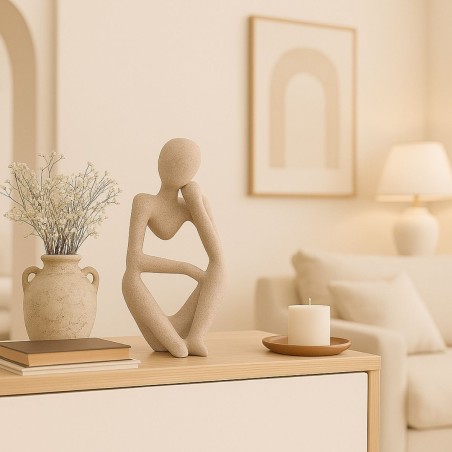 Statuette penseur marbre beige 23cm | Hashtag Déco