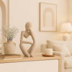 Statuette penseur marbre beige 23cm | Hashtag Déco