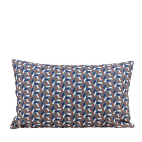 Coussin extérieur tissu motifs géométriques bleu 30x50 | Hashtag Déco