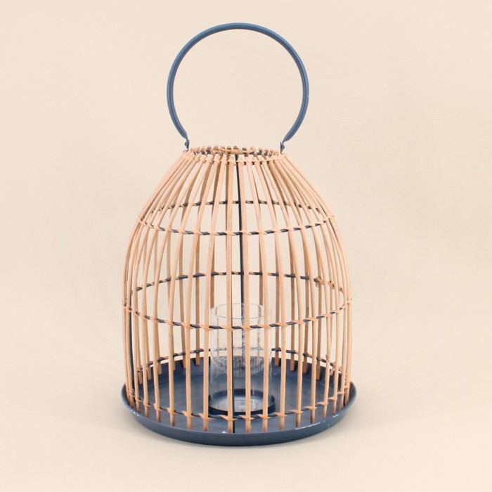 Lanterne bambou métal bleu 35x30cm | Hashtag Déco