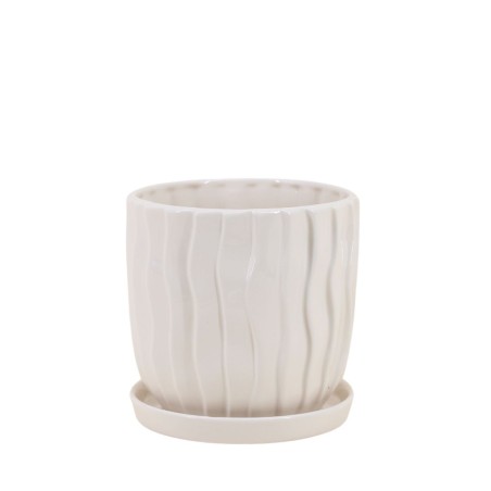 Cache-pot strié beige 20cm céramique | Hashtag Déco