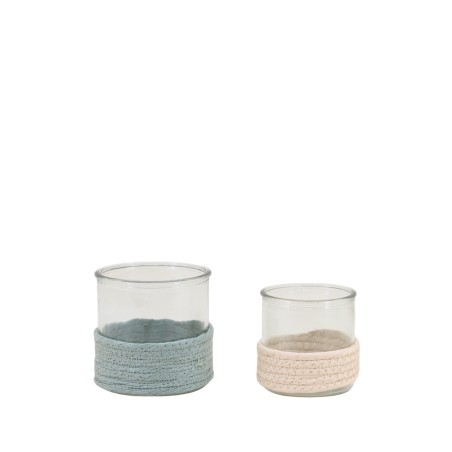 Set de 2 photophores verre et corde beige | Hashtag Déco