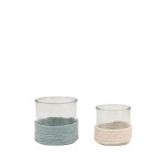 Set de 2 photophores verre et corde beige | Hashtag Déco
