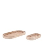 Lot de 2 plateaux ovales en bois et rotin