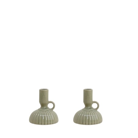 Lot de 2 bougeoirs céramique strié vert | Hashtag Déco