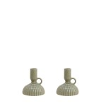 Lot de 2 bougeoirs céramique strié vert | Hashtag Déco
