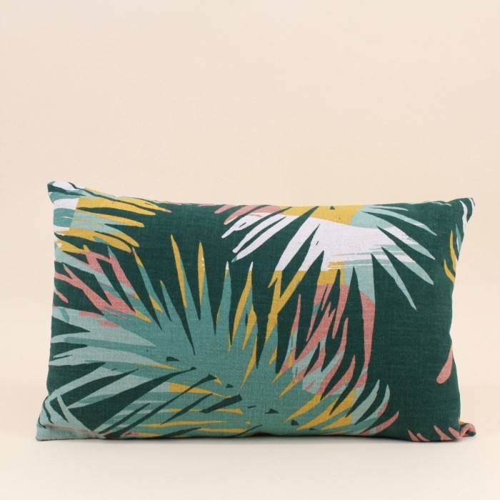 Coussin effet lin feuillage vert 30x50cm | Hashtag Déco