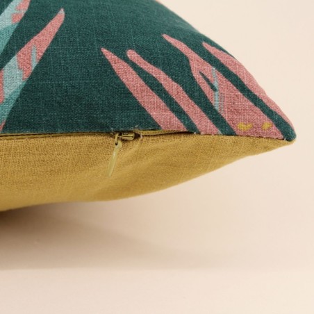 Coussin effet lin feuillage vert 30x50cm | Hashtag Déco