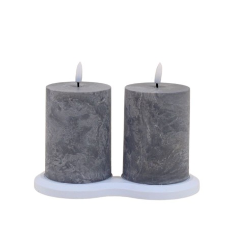Set de 2 bougies led grises en cire 7,5x10cm | Has