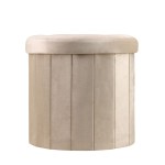 Pouf coffre en velours beige 38cm élégant | Hashtag Déco