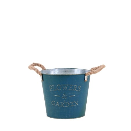 Pot de fleurs métal bleu effet vieilli 17cm | Hashtag Déco