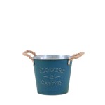Pot de fleurs métal bleu effet vieilli 17cm | Hashtag Déco