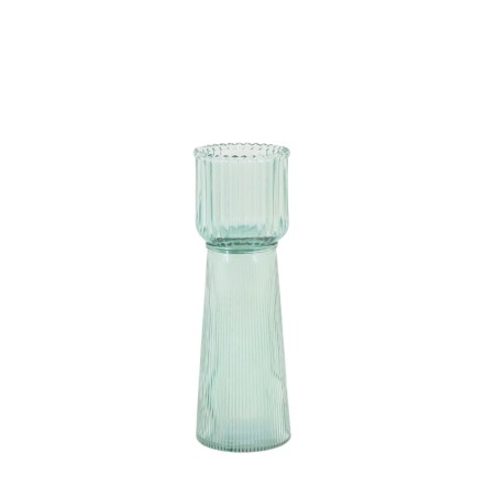 Bougeoir en verre strié vert 23cm | Hashtag Déco