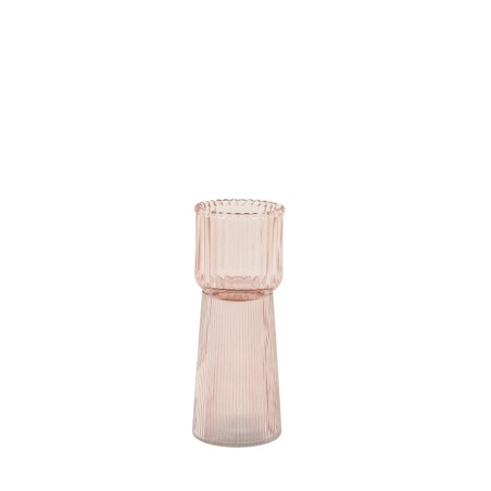 Bougeoir en verre strié rose 19cm | Hashtag Déco