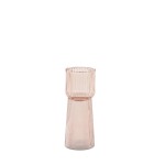 Bougeoir en verre strié rose 19cm | Hashtag Déco