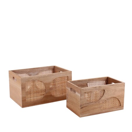 Set de 2 caisses bois et rotin naturel | Hashtag Déco