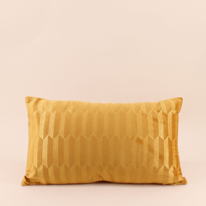 Coussin en velours brodé jaune 30x50cm | Hashtag Déco