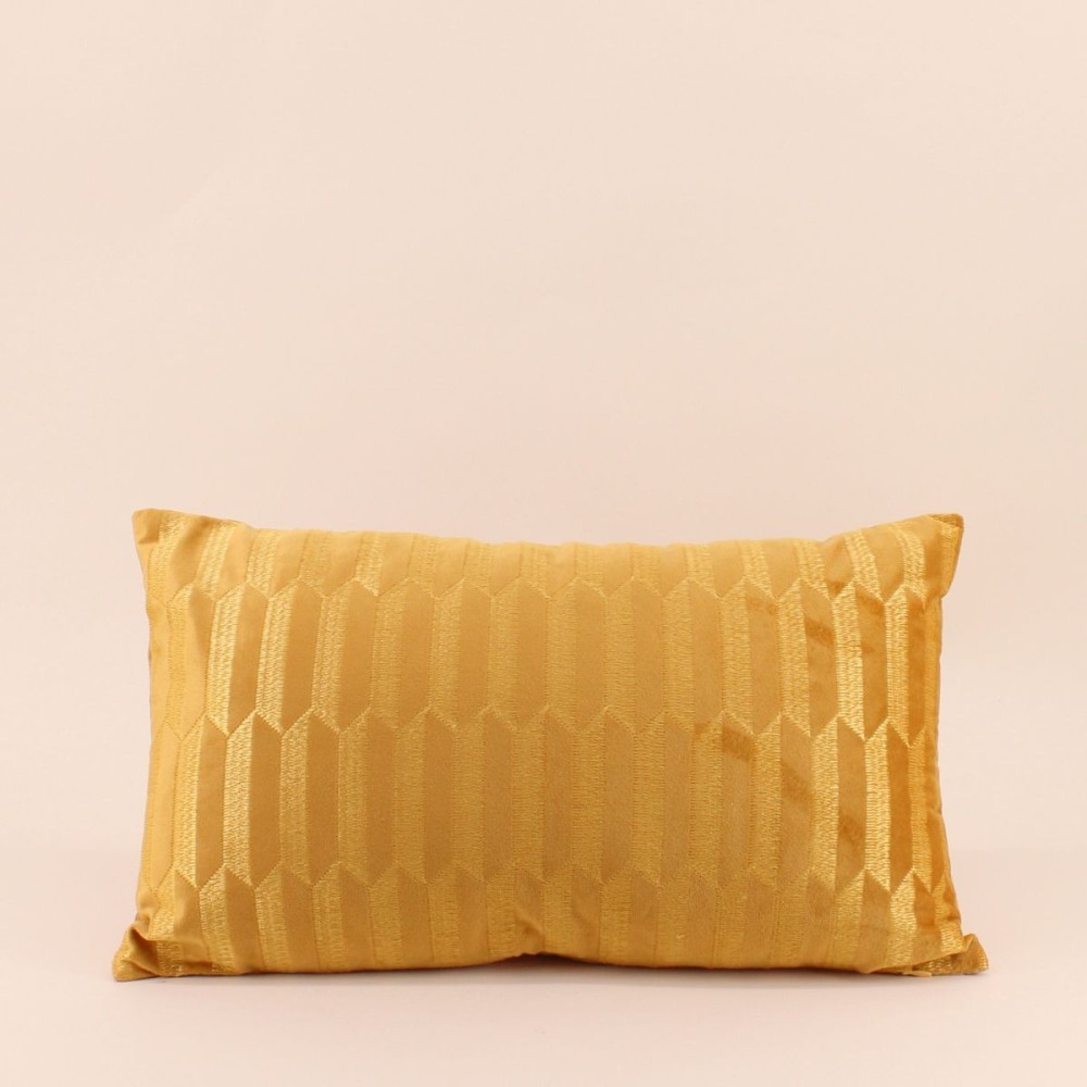 Coussin en velours brodé jaune 30x50cm | Hashtag Déco