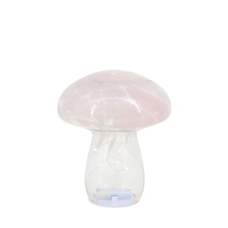 Lampe LED champignon verre rose 18cm | Hashtag Déco