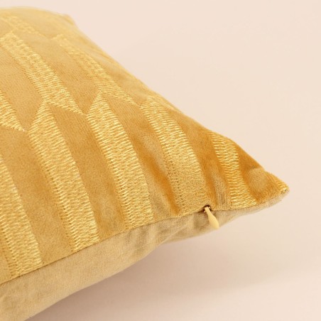 Coussin en velours brodé jaune 30x50cm | Hashtag Déco