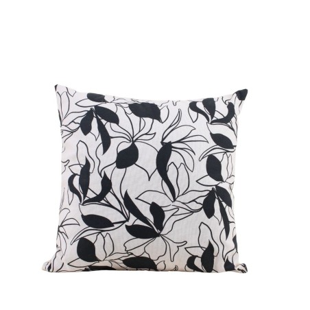 Coussin fleuri coton noir et blanc 40x40 cm | Hashtag Déco