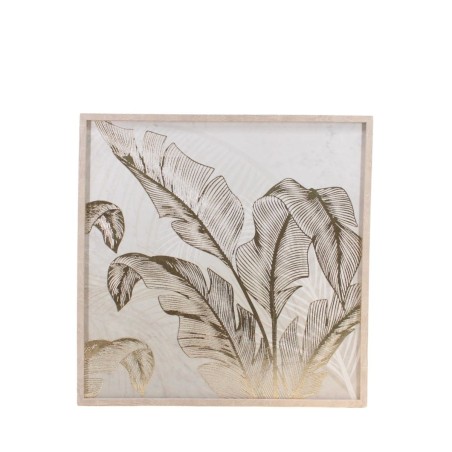 Toile en relief feuilles dorées, élégance murale | Hashtag Déco