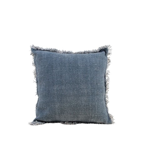 Coussin effet jean à franges bleu 40x40cm | Hashtag Déco