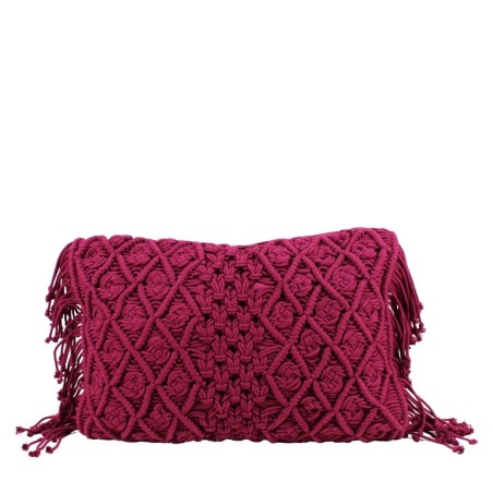 Coussin brodé franges rose 40x60cm coton | Hashtag Déco