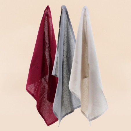 Lot de 3 torchons rouge, beige, blanc