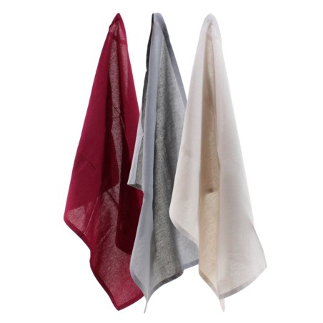 Lot de 3 torchons rouge, beige, blanc