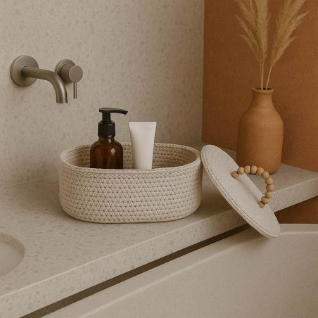 Panier ovale en coton avec couvercle 25x20cm