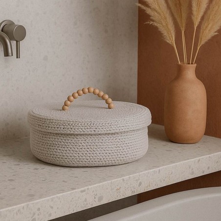 Panier ovale en coton avec couvercle 25x20cm