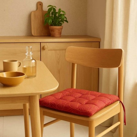 Galette de chaise rouge motifs feuillage 40cm