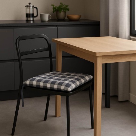 Galette de chaise à carreaux noire et blanche 40cm