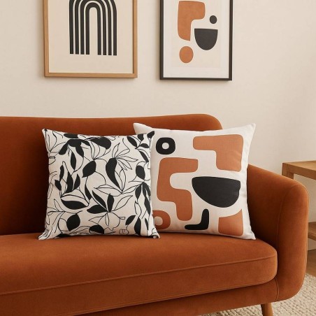 Coussin géométrique noir terracotta 40cm | Hashtag Déco