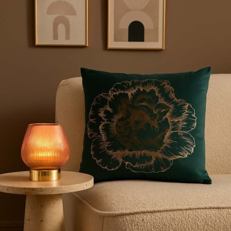 Coussin noir en coton motif fleur doré 45x45cm | Hashtag Déco